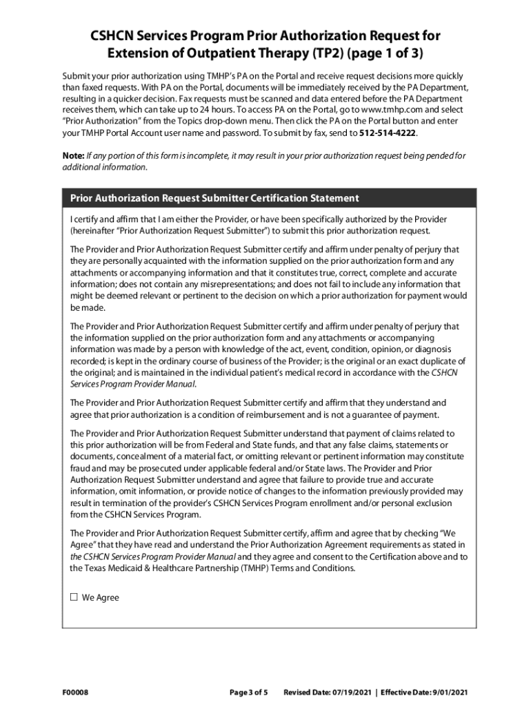 CSHCN Outpatient Therapy Extension Prior Authorization Request  Form
