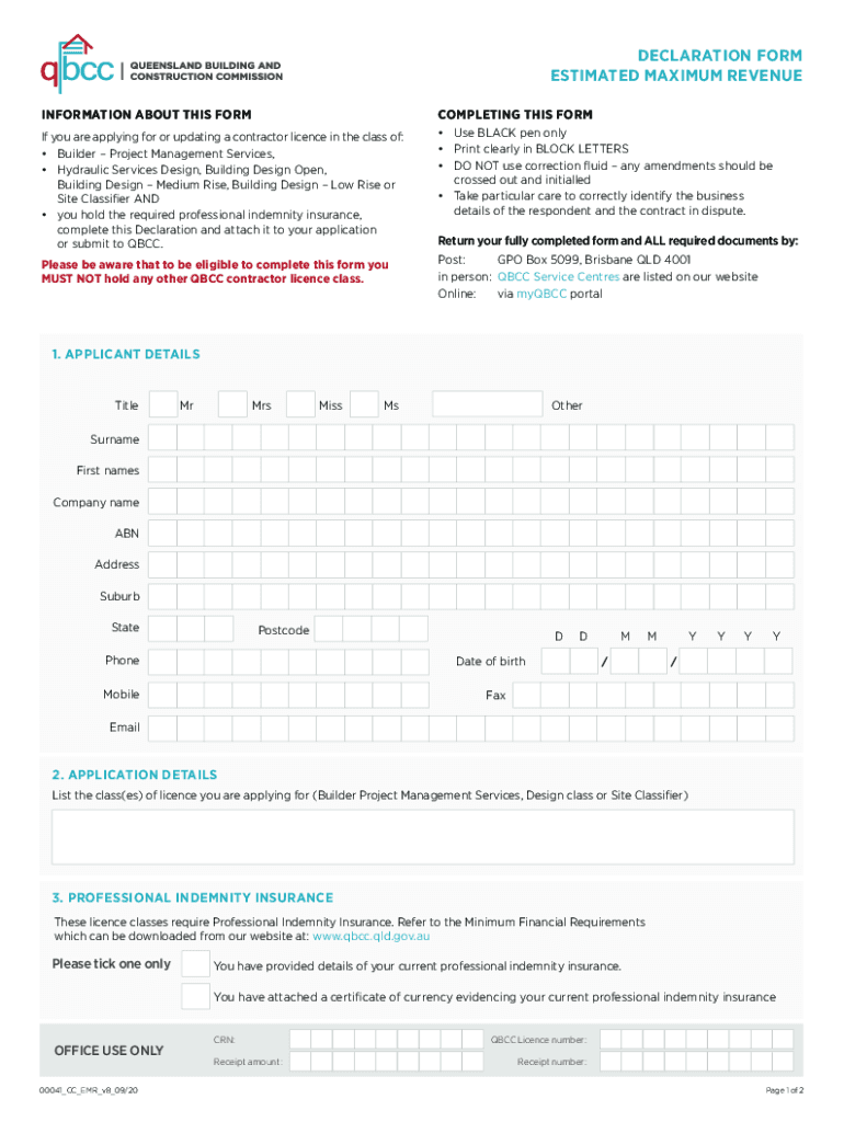 APPLICATION to CHANGE MAXIMUM REVENUE FORM