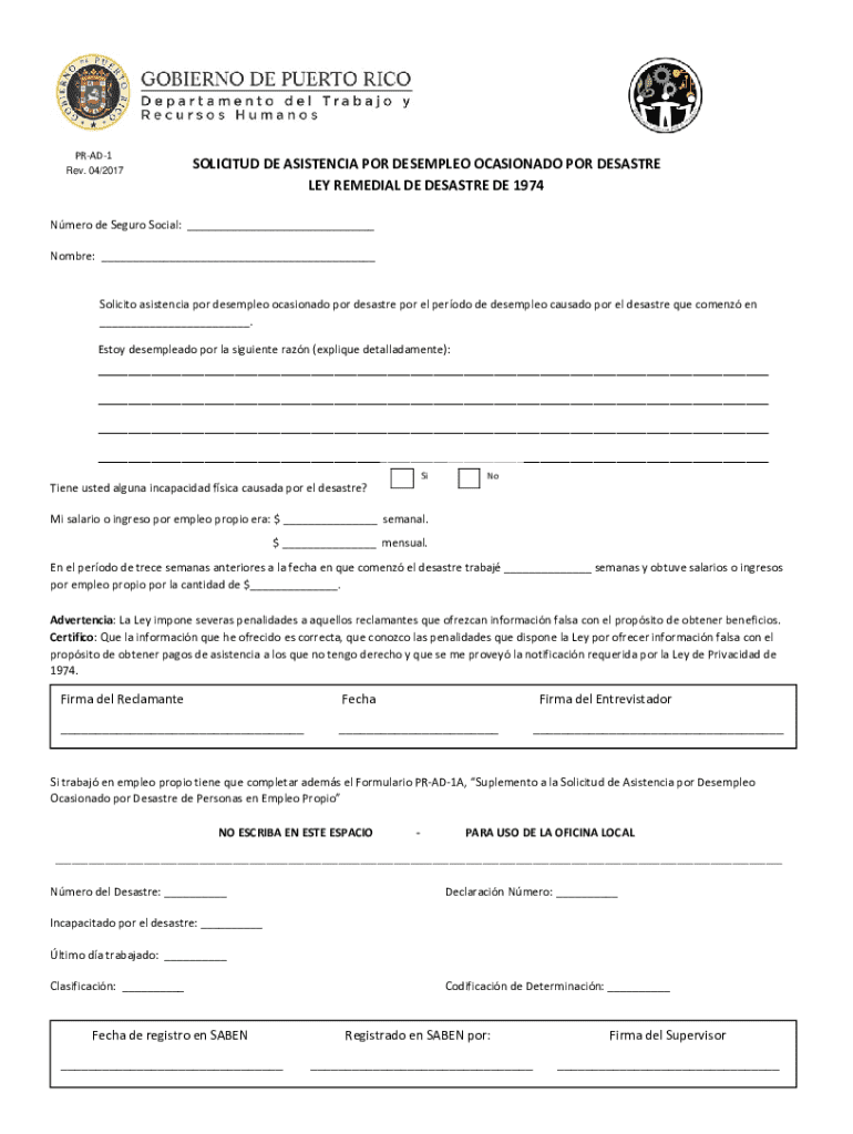 Disaster Unemployment Assistance Application  Form