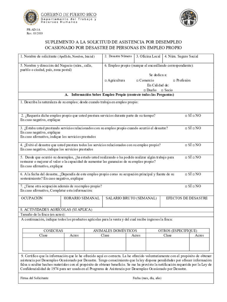 Disaster Unemployment Assistance Application Supplement  Form