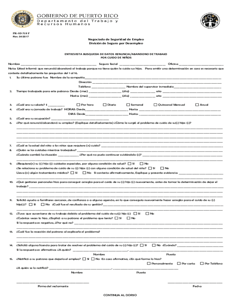 Unemployment Claim Interview Form