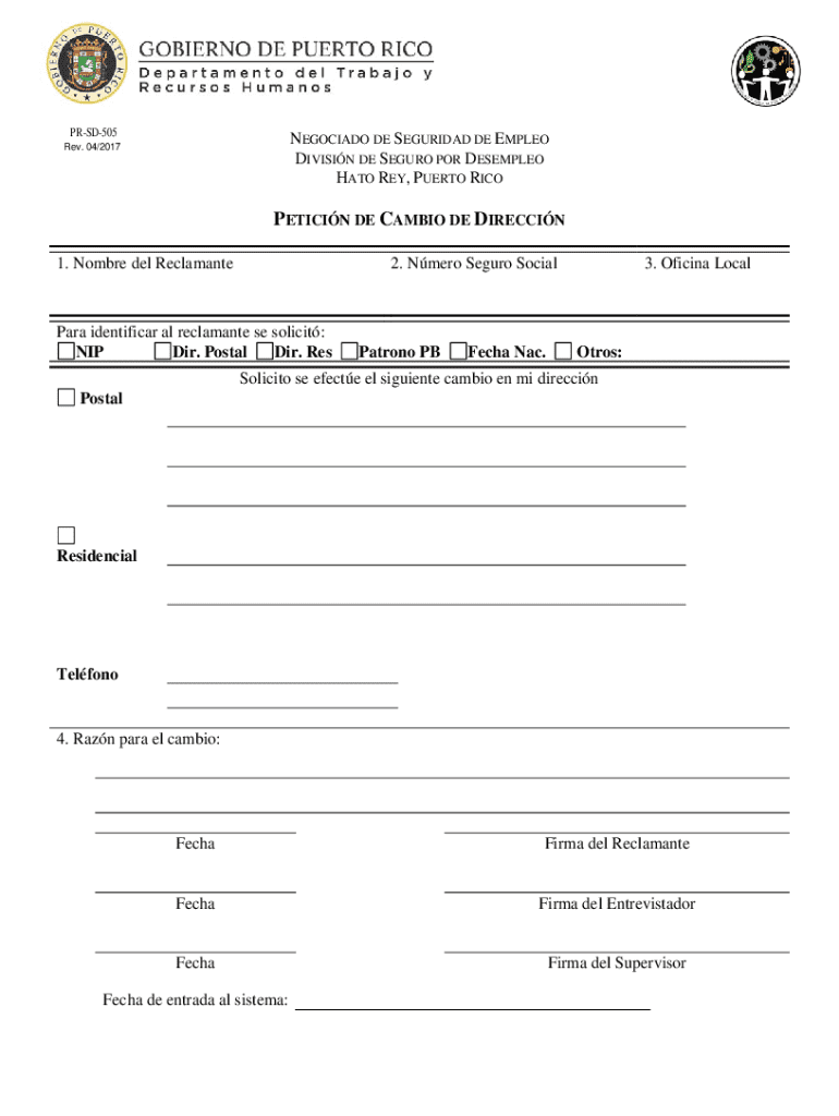 Unemployment Security Address Change Request  Form