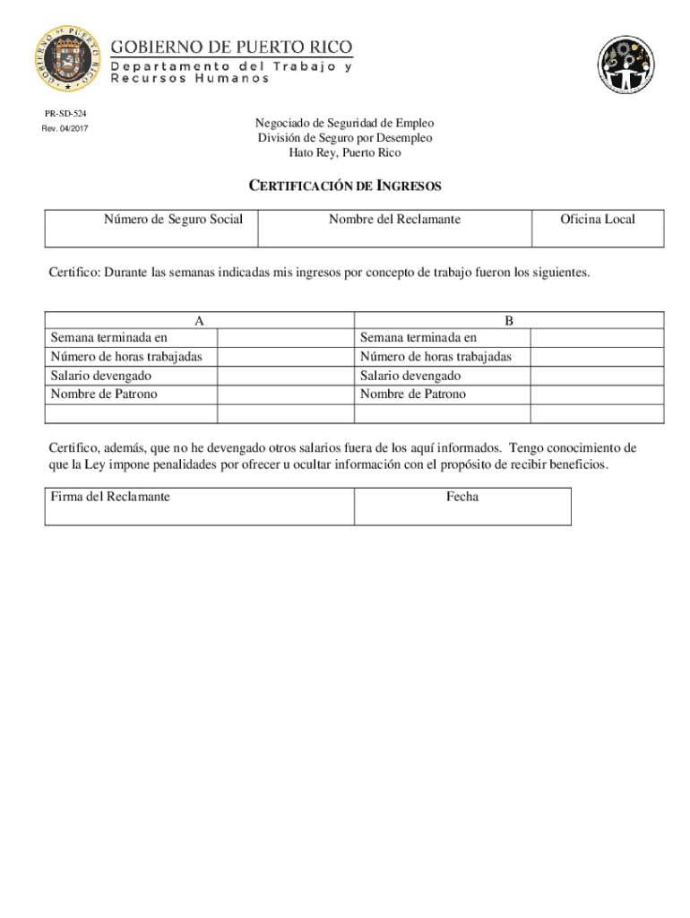 Puerto Rico Unemployment Income Certification Form