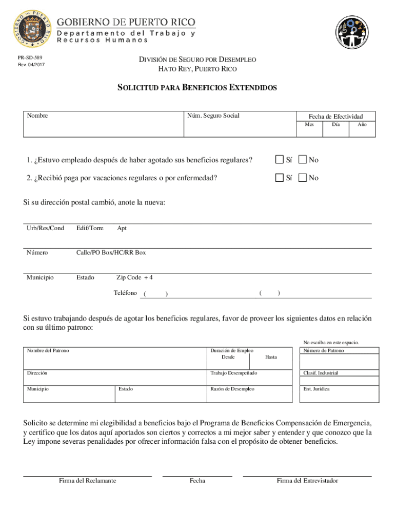 Puerto Rico Extended Unemployment Benefits Application  Form