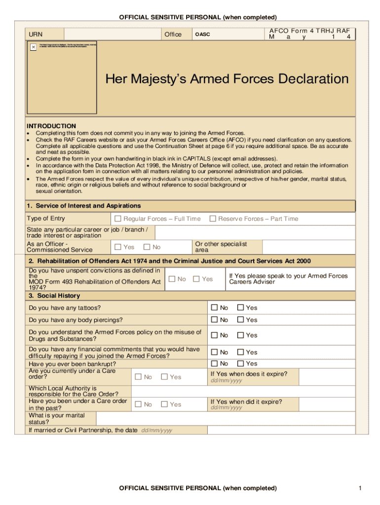 Get and Sign Her Majestys Armed Forces Declaration  Form