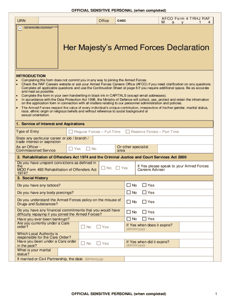 Her Majestys Armed Forces Declaration  Form