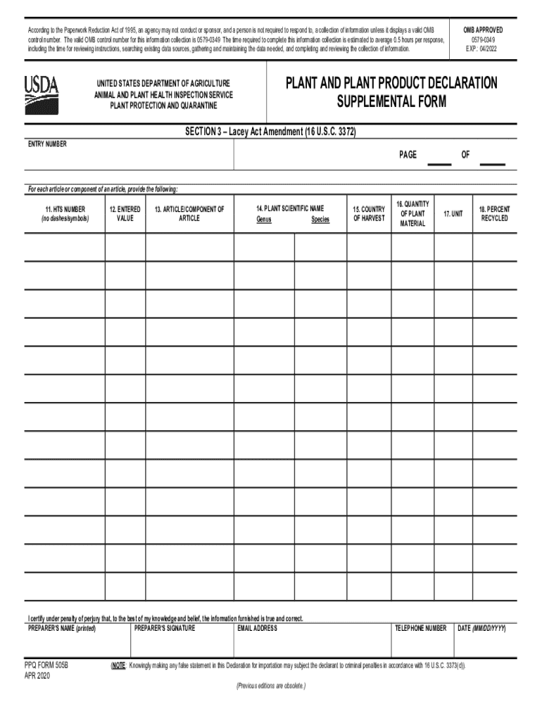  Declaration Supplemental Form 2020-2024