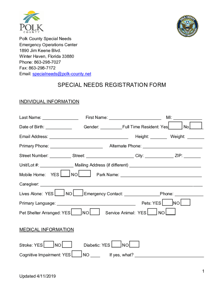  Special Needs Regisitration Form 2019-2024