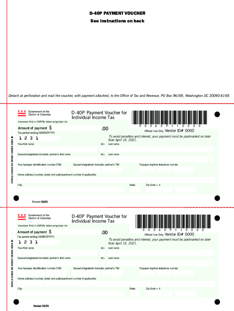 District of Columbia D 40P Income Tax Payment Voucher  Form