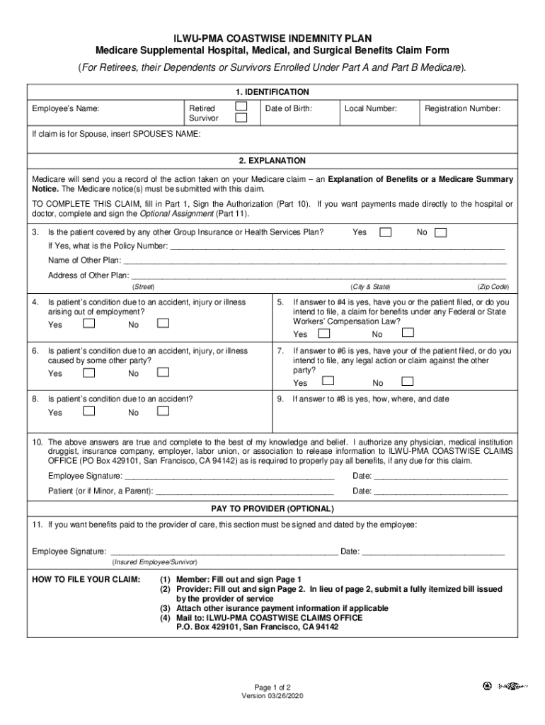 ILWU PMA COASTWISE INDEMNITY PLAN Medicare Supplemental  Form