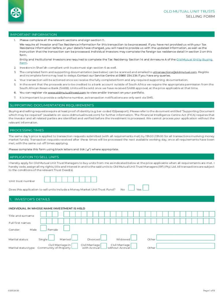 OLD MUTUAL UNIT TRUSTS SELLING FORMIMPORTANT INFOR