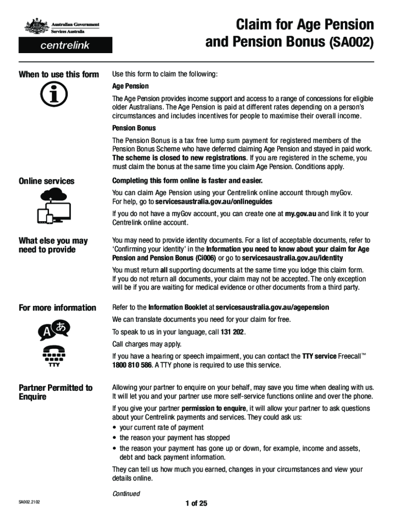  Claim for Age Pension and Pension Bonus Edit, Fill, Sign Claim for Age Pension and Pension BonusClaim for Age Pension and Pensio 2021-2024