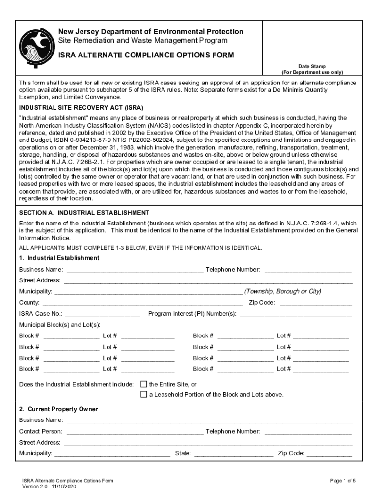  ISRA Alternate Compliance Options Form Version 1 4 2020-2024