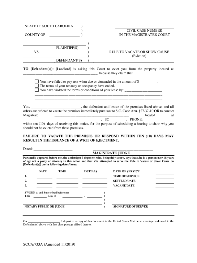 STATE of SOUTH CAROLINA CIVIL CASE NUMBER PLAINTIFFS  Form