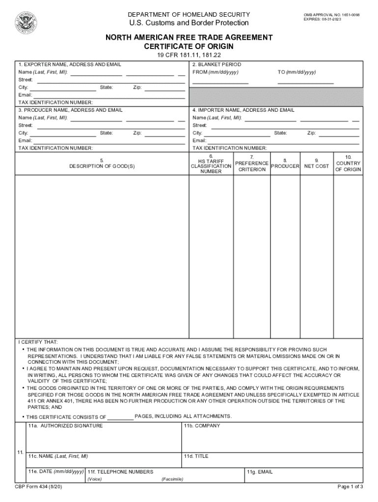  NORTH AMERICAN TRADE AGREEMENT CERTIFICATE of ORIGIN 19 2020