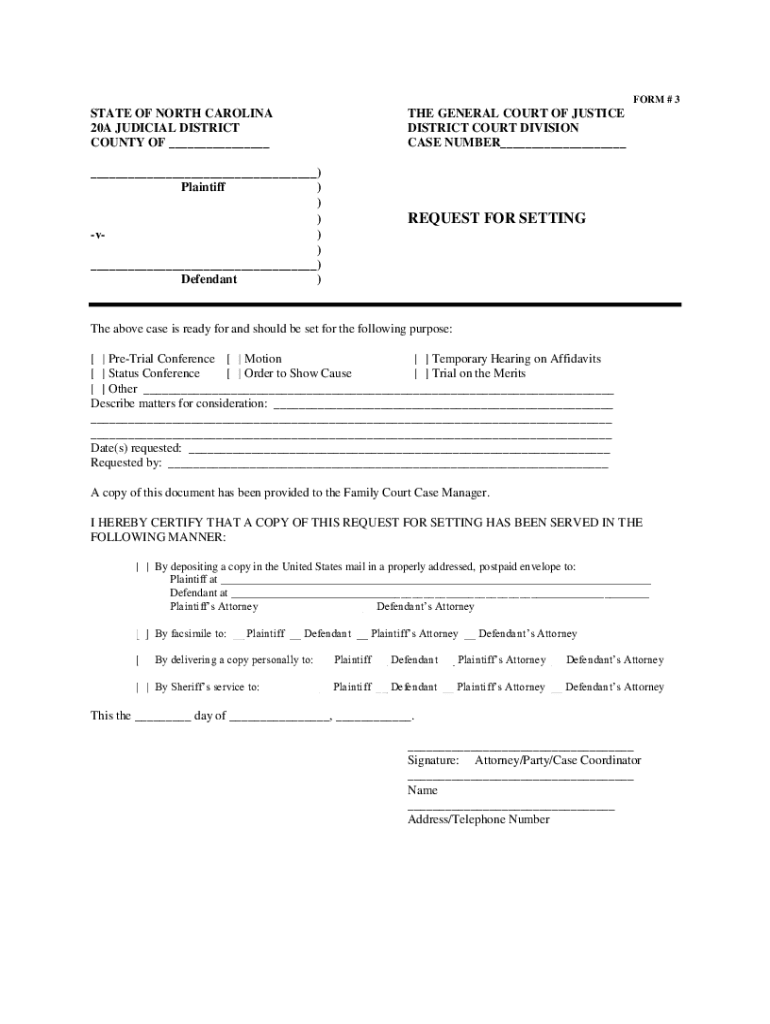 D20A Form 03 Request for Setting