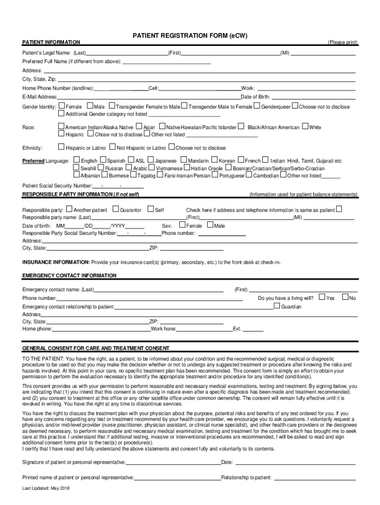 PATIENT REGISTRATION FORM ECW