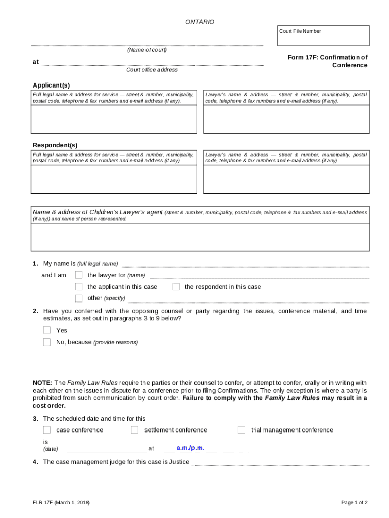  Form 17F Confirmation of Conference Ontario Court Services 2018