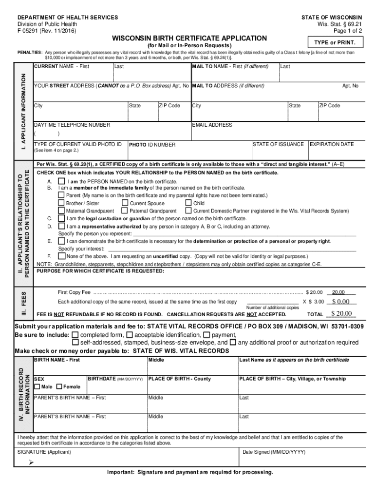  Wi Birth Certificate 2016-2024