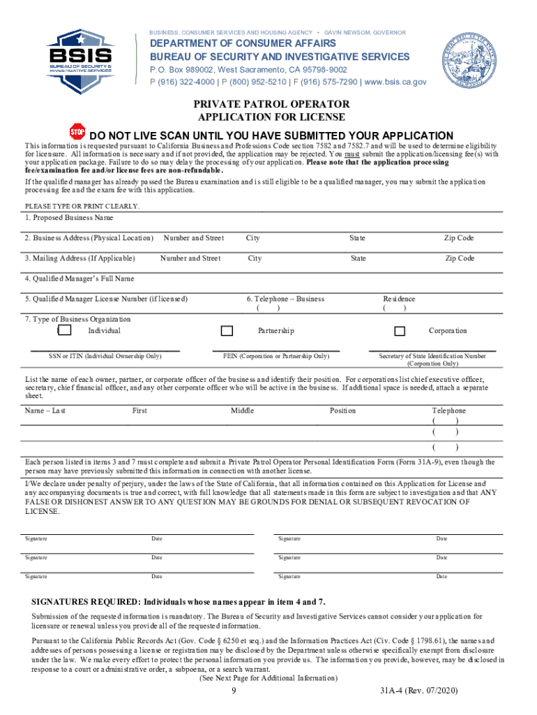 Private Patrol Operator Application for License Private Patrol Operator Application for License  Form