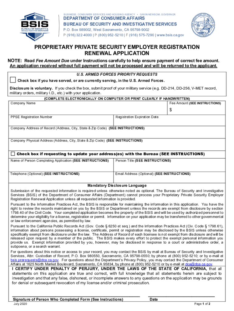  Proprietary Private Security Employer Registration Renewal Application Proprietary Private Security Employer Registration Renewa 2020-2024