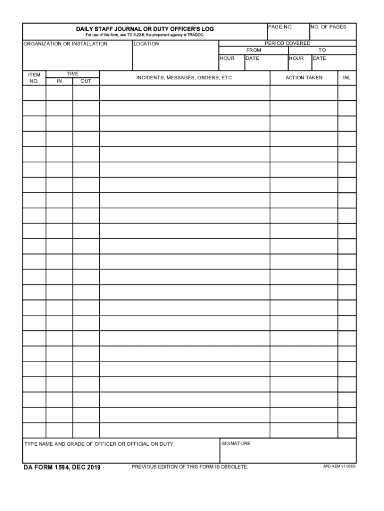 DA FORM 1594, DEC