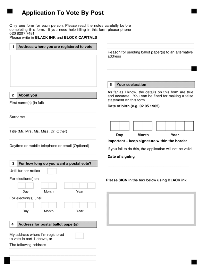 Postal Vote Application Form Postal Vote Application Form