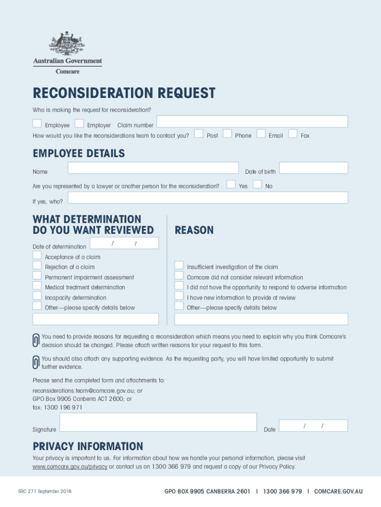 Comcare Reconsideration  Form