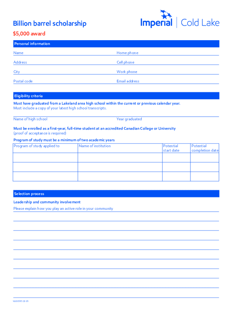 WJ00595 20 Billion Barrels Scholarship Form