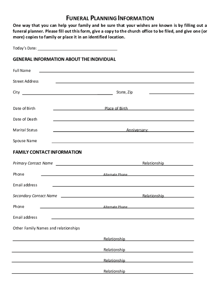 Checklist Pre Planning Your Funeral or Memorial Service How to Manage Family Conflict When Planning a FuneralChecklist Pre Plann  Form