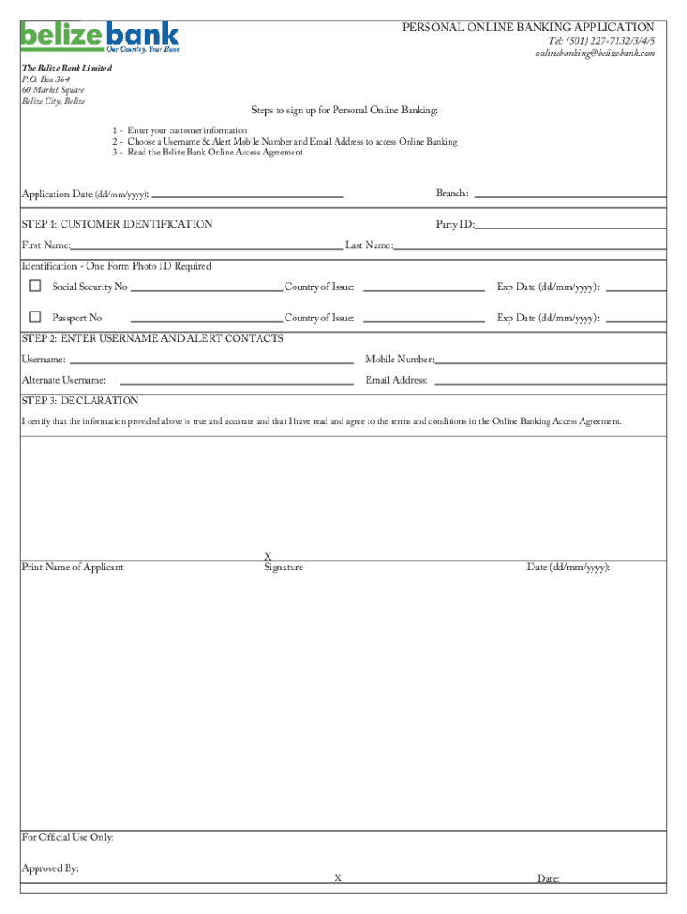 NEW Personal Online Banking Application PDF  Form