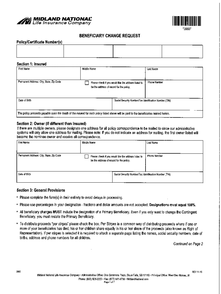  Midland Beneficiary Change Request 2015-2024