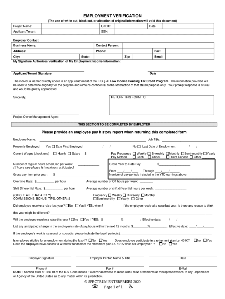  Employment Verification Form WVHDF 2020-2024