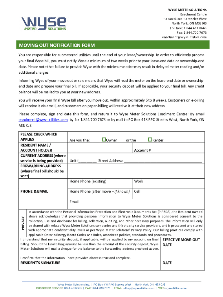 MOVING OUT NOTIFICATION FORM Wyse Meter Solutions