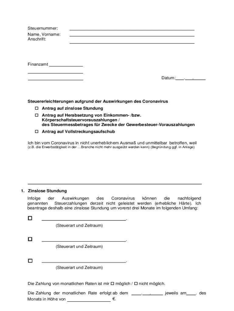 German Tax Relief Application for COVID 19  Form