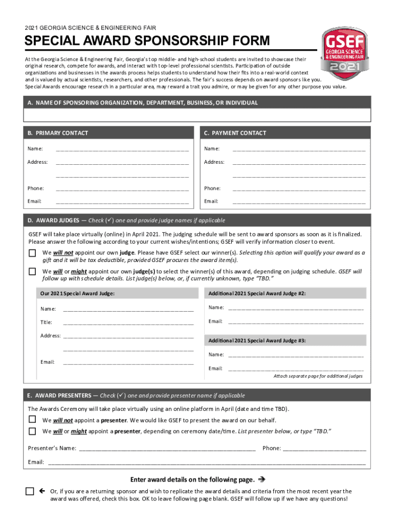 Georgia Science Teachers Association Awards Application  Form