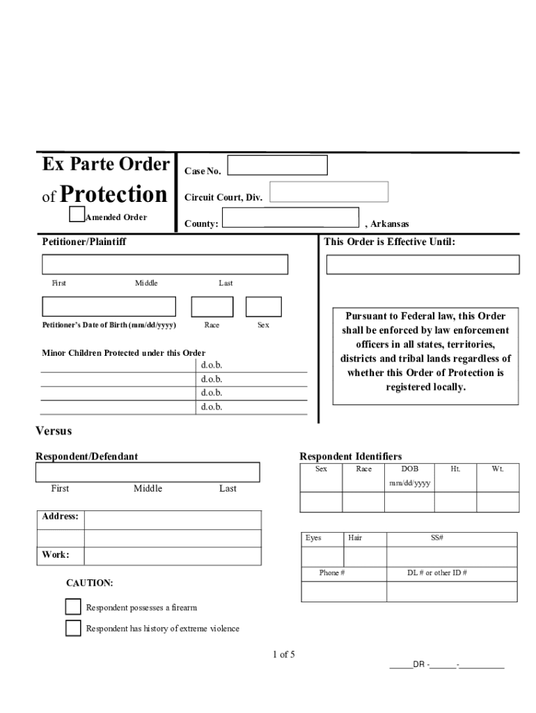 Ex Parte Order of Protection Updated 7 23 005 DOCX  Form