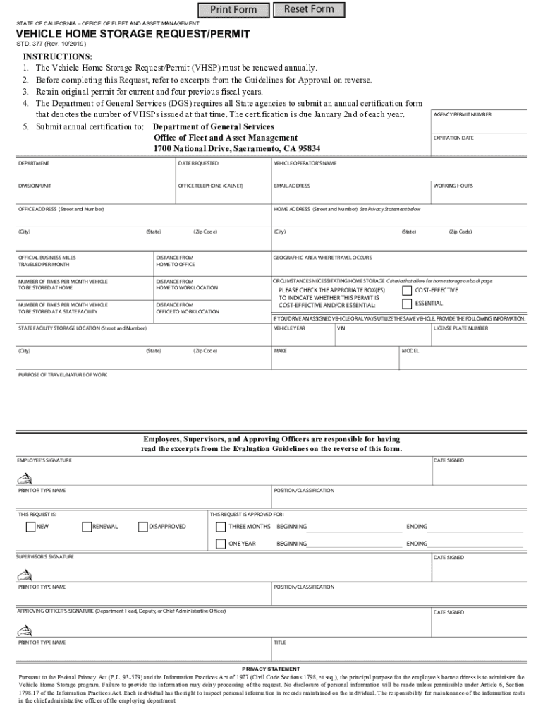 Get the Vehicle Home Storage Request Permit STD  Form