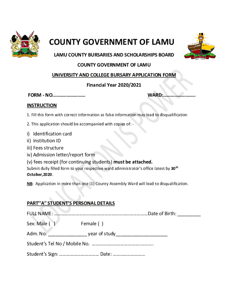 Lamu County Bursary Form