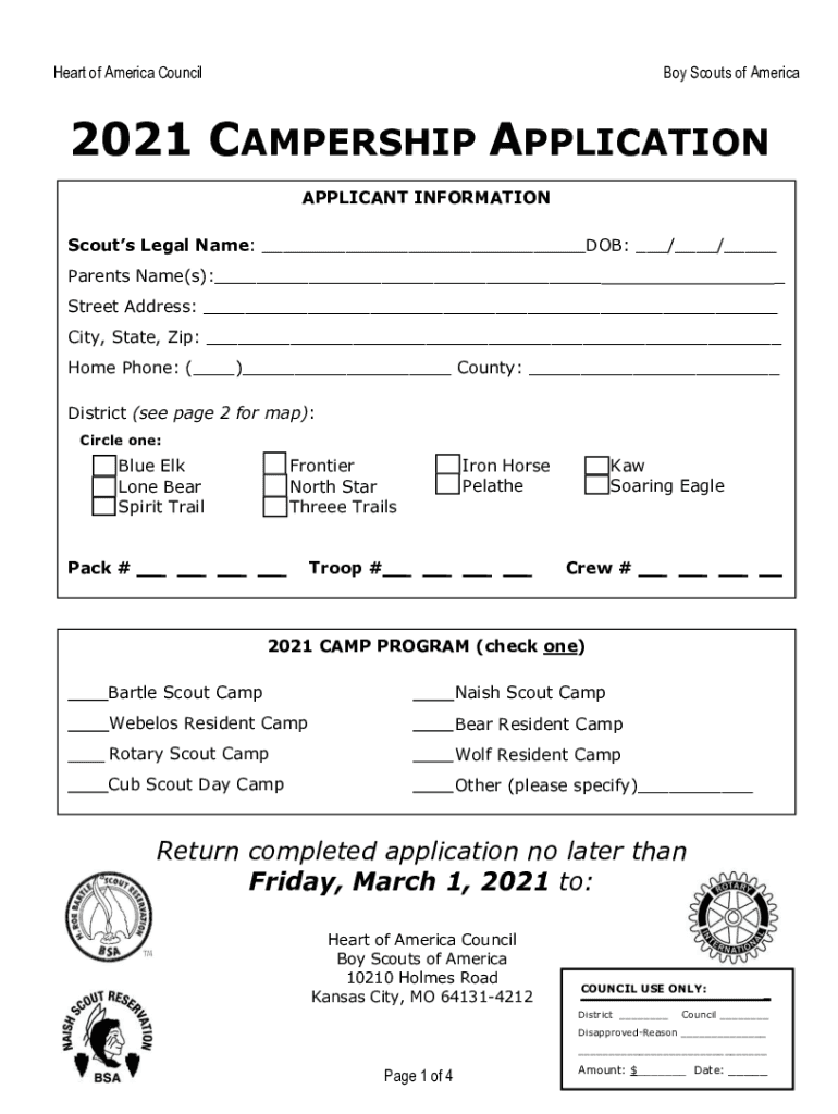 Bsa Campership Application  Form