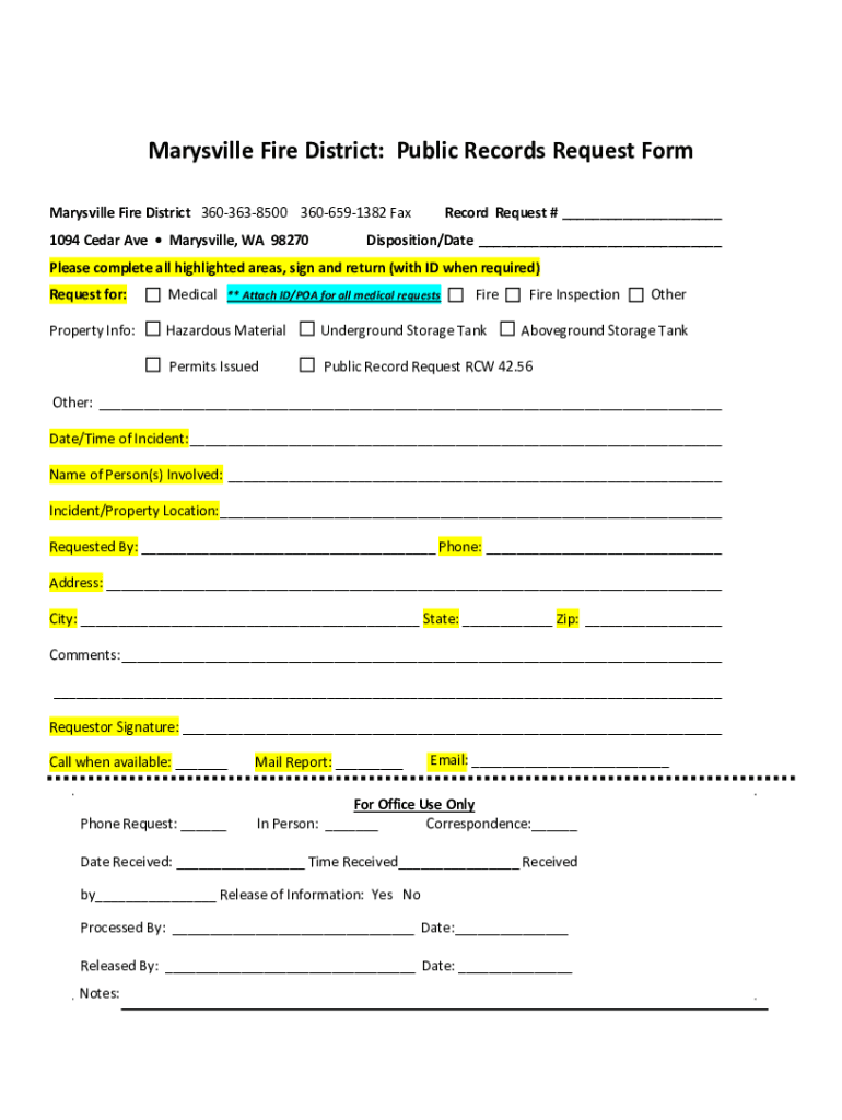 Marysville Fire District Public Records Request Form
