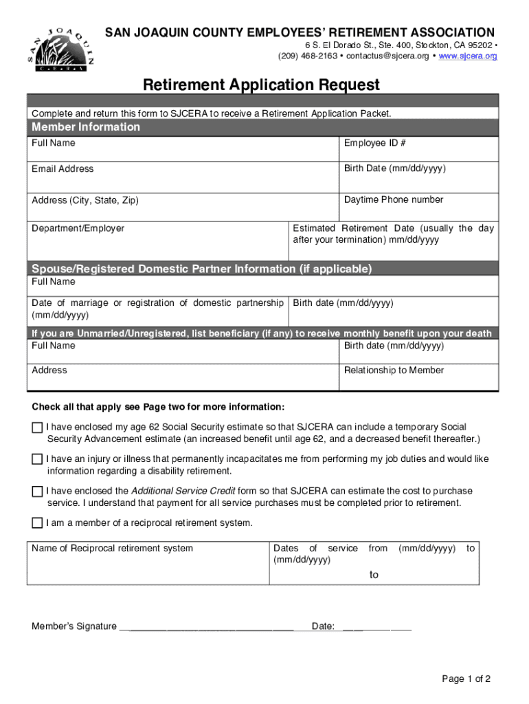 Retirement Application Request Form SJCERA