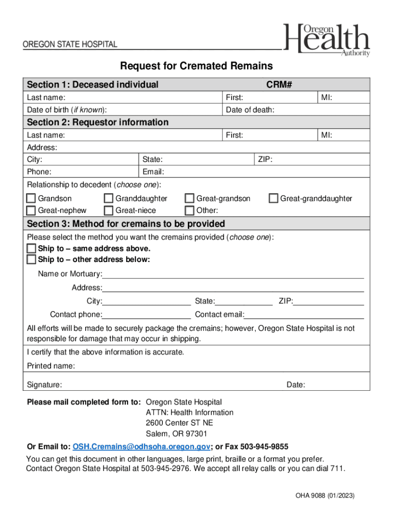  PrintSave AsReset FormRequest for Cremated Remains 2023-2024