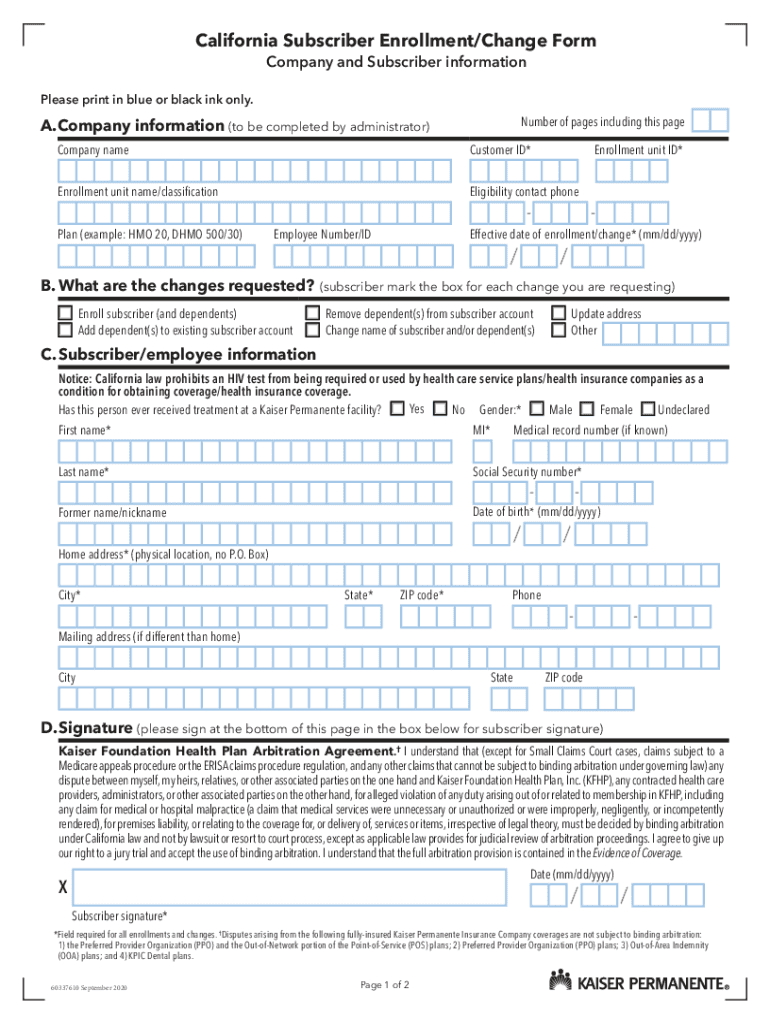 Instructions for CA FEHB Sub Enrollment Change Form