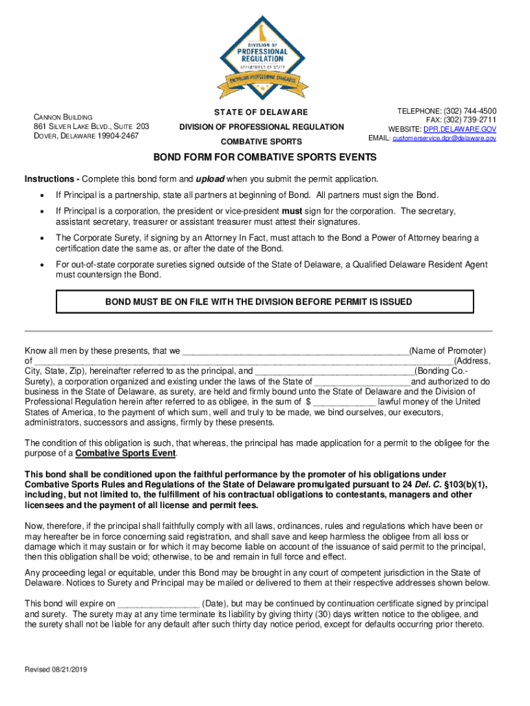 Fillable Online Division of Professional Regulation Bond  Form