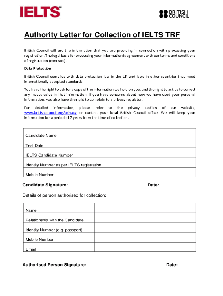  IELTS TEST REPORT AUTHORIZATION FORM British Council 2019-2024