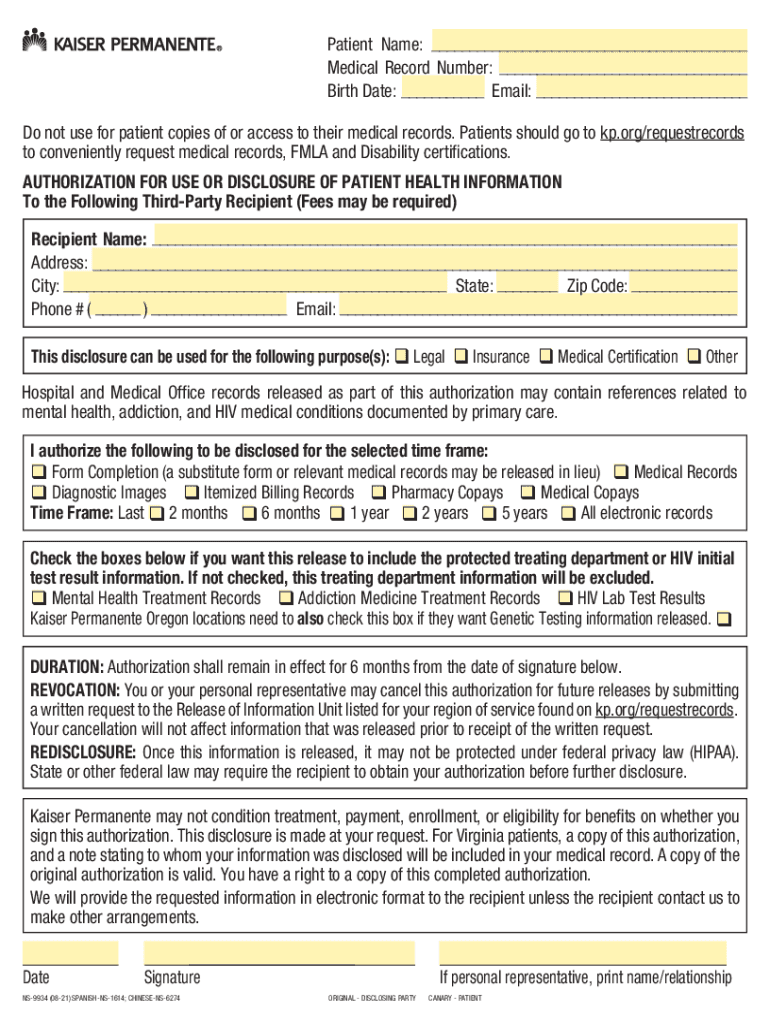 Kaiser Medical Released  Form