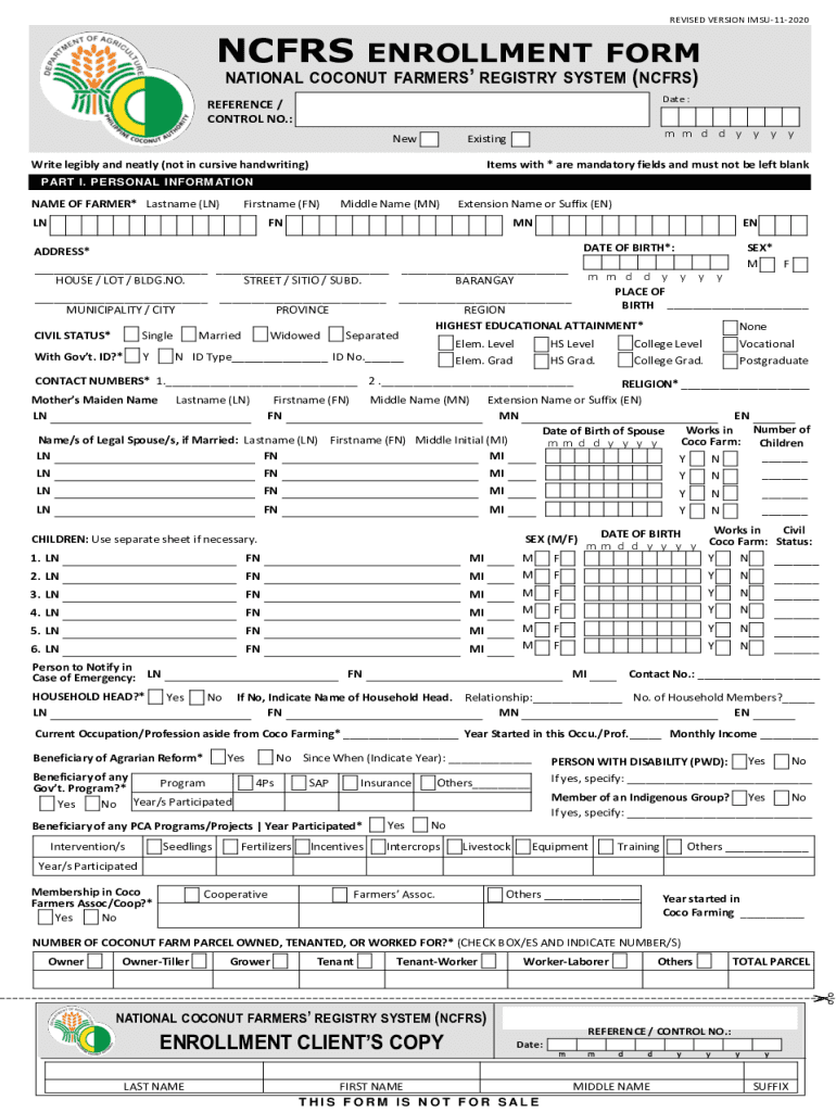 REVISED VERSION IMSU 11 NCFRS ENROLLMENT FORM