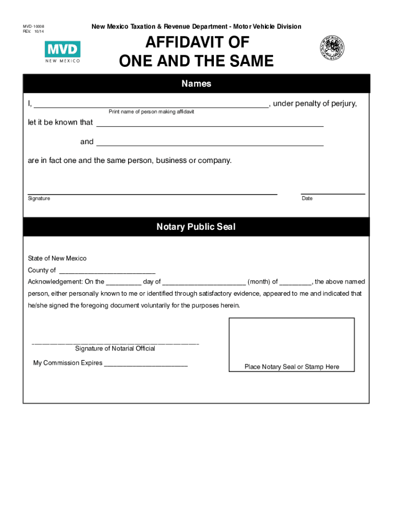 Same Name Affidavit PDF  Form