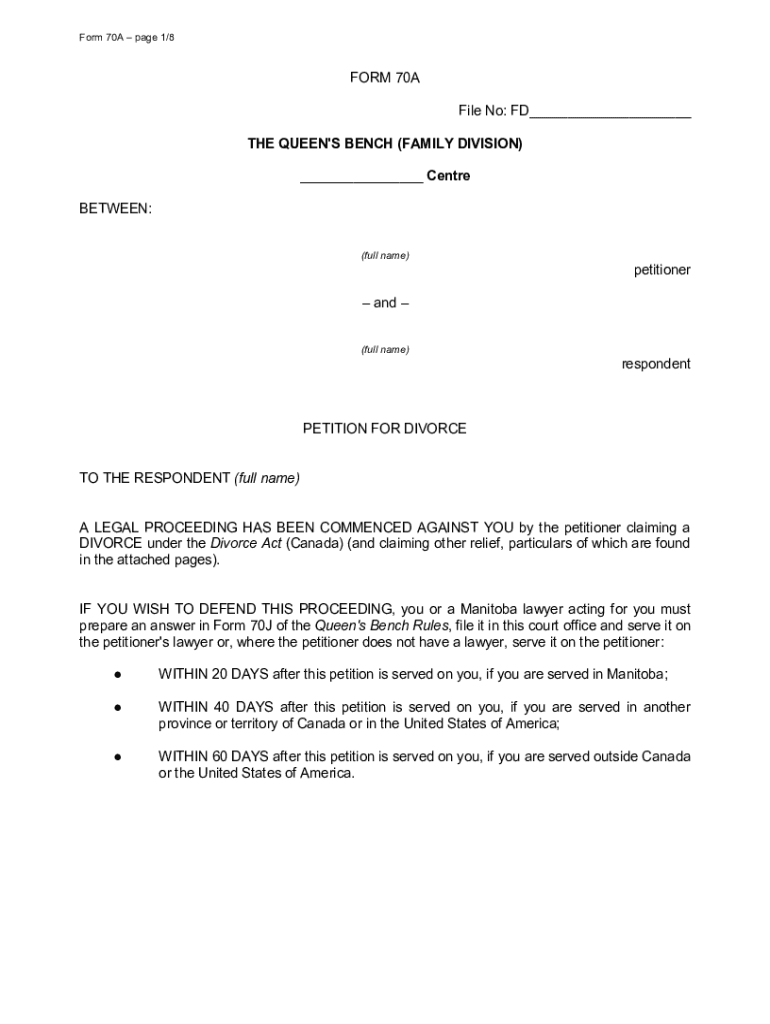  FORM 70A PETITION for DIVORCE between Petitioner 2021-2024